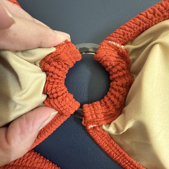 Women's S Two-Piece High Waist Bikini Swimsuit Textured Pumpkin Rust NWT - Picture 14 of 16